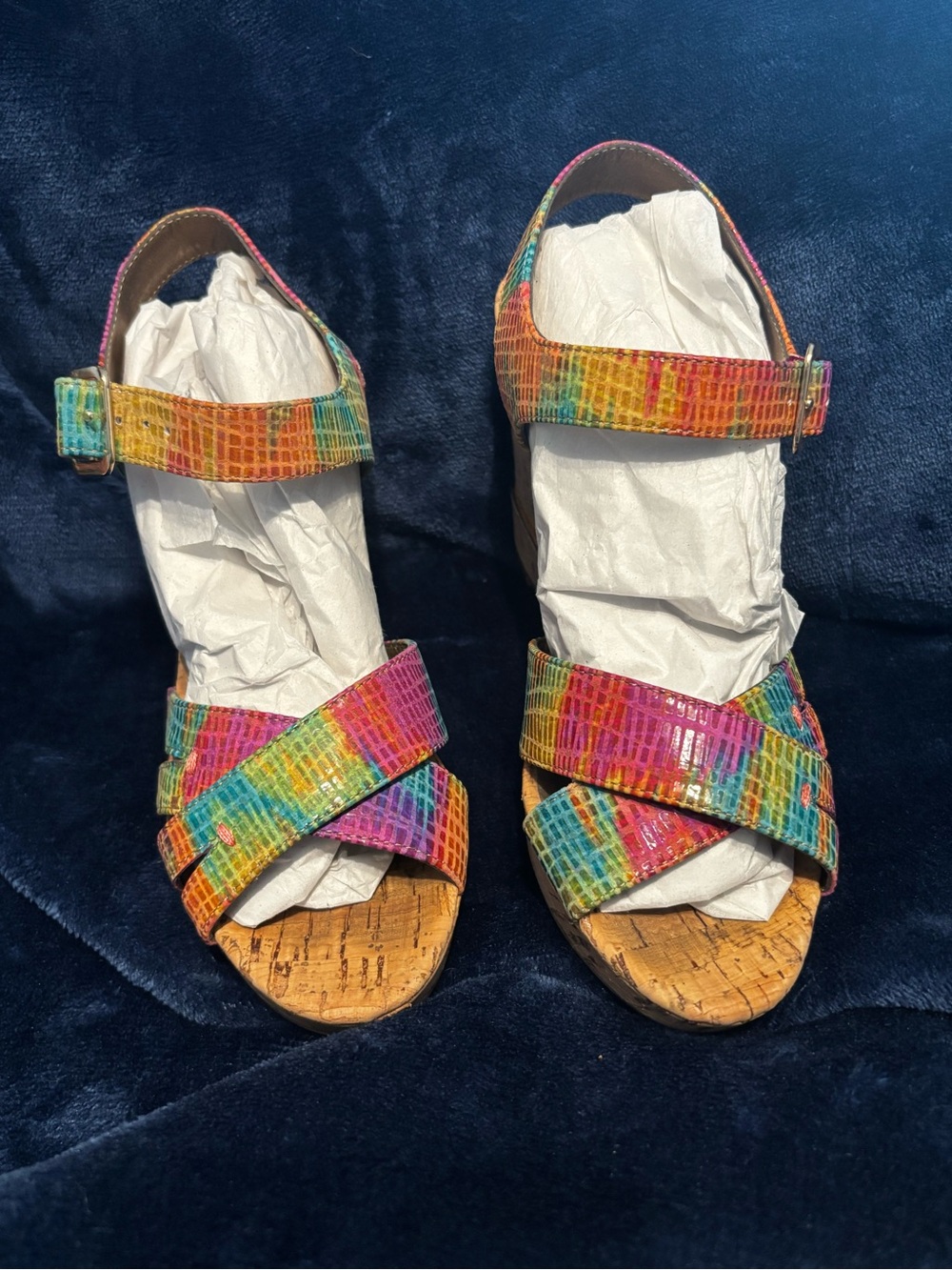 Women's Multicolor Strappy Cork Wedge Sandals